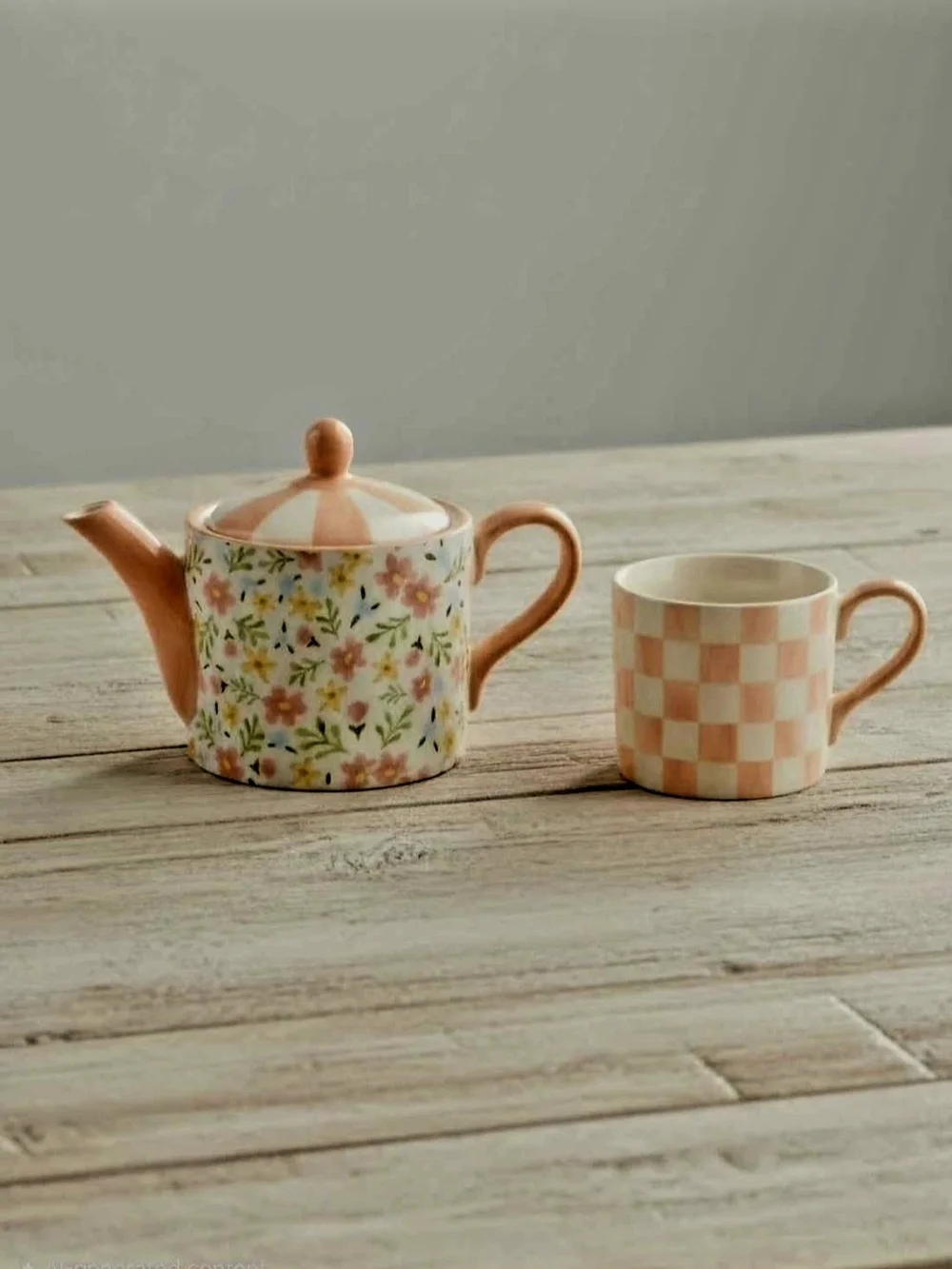 NEW McKenzie Childs Posie Patch Ceramic Tea For Me Set Stacked Floral Teapot Mug